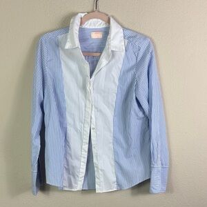 Argent Button Down Shirt White Blue Stripped size 8